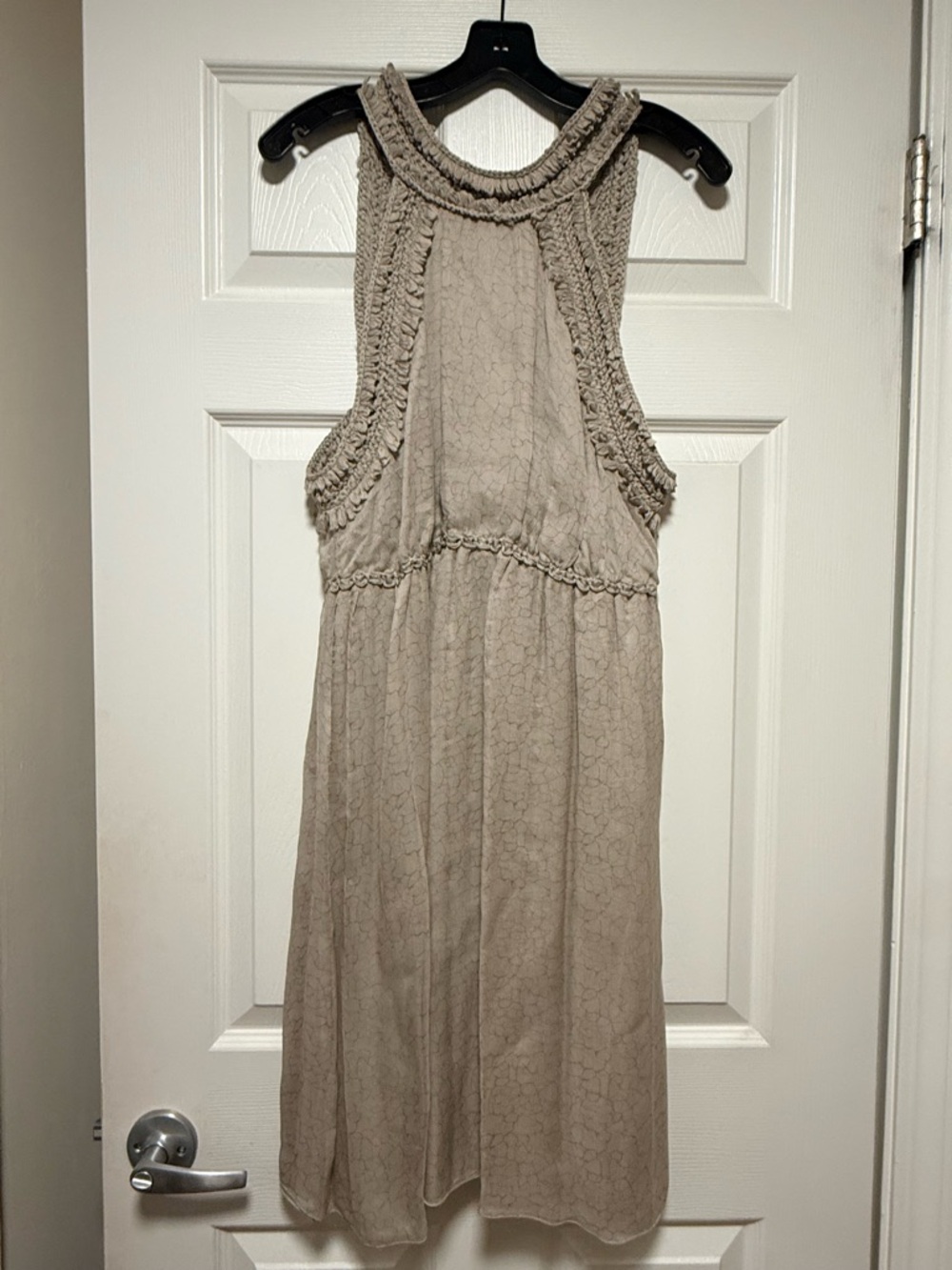 Max Studio Taupe Backless Textured Halter Dress